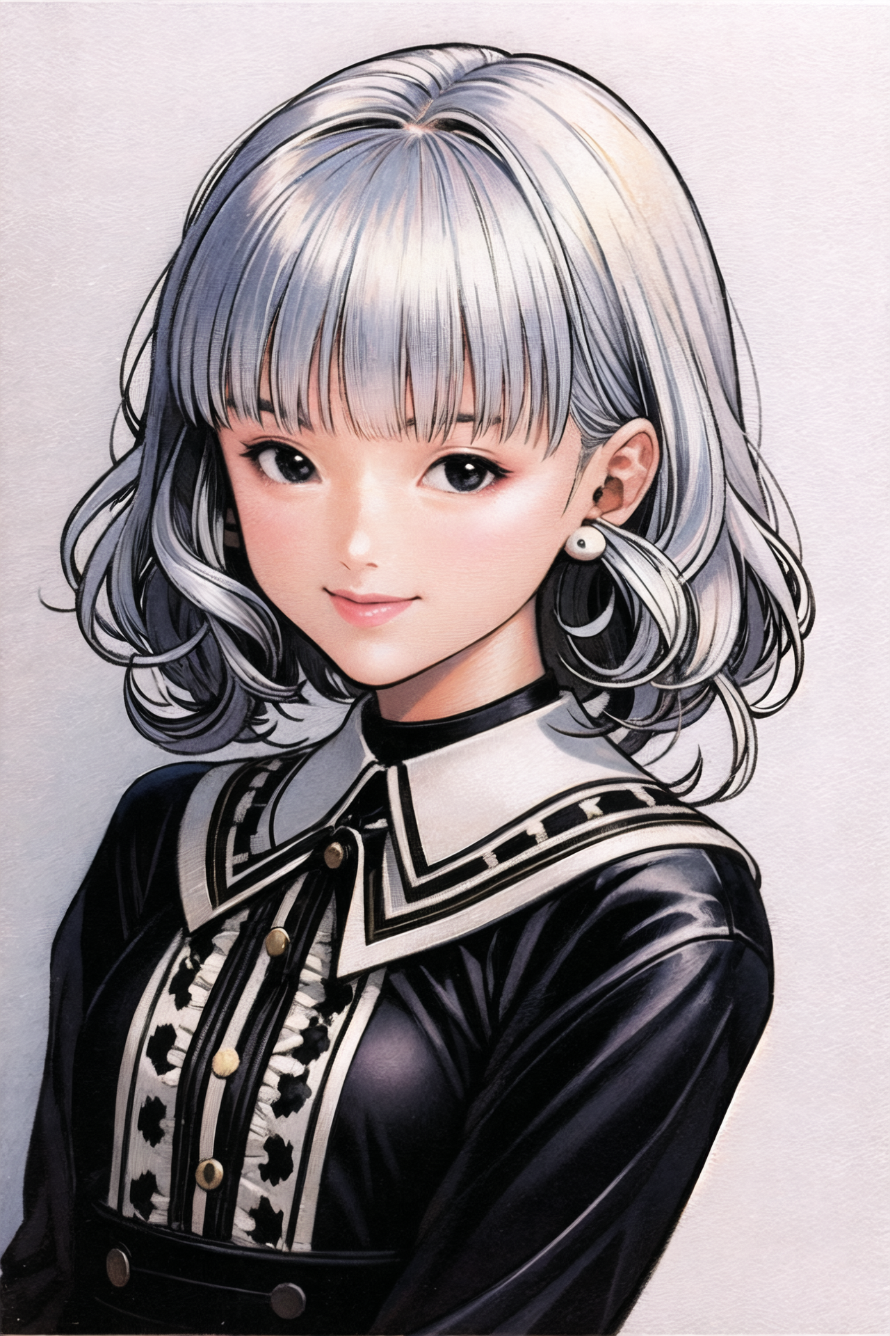 04727-1219858935-1girl, solo, white hair, smile, bangs, bow,  looking at viewer, short hair, curly hair,blunt bangs,upper body, white background,.png